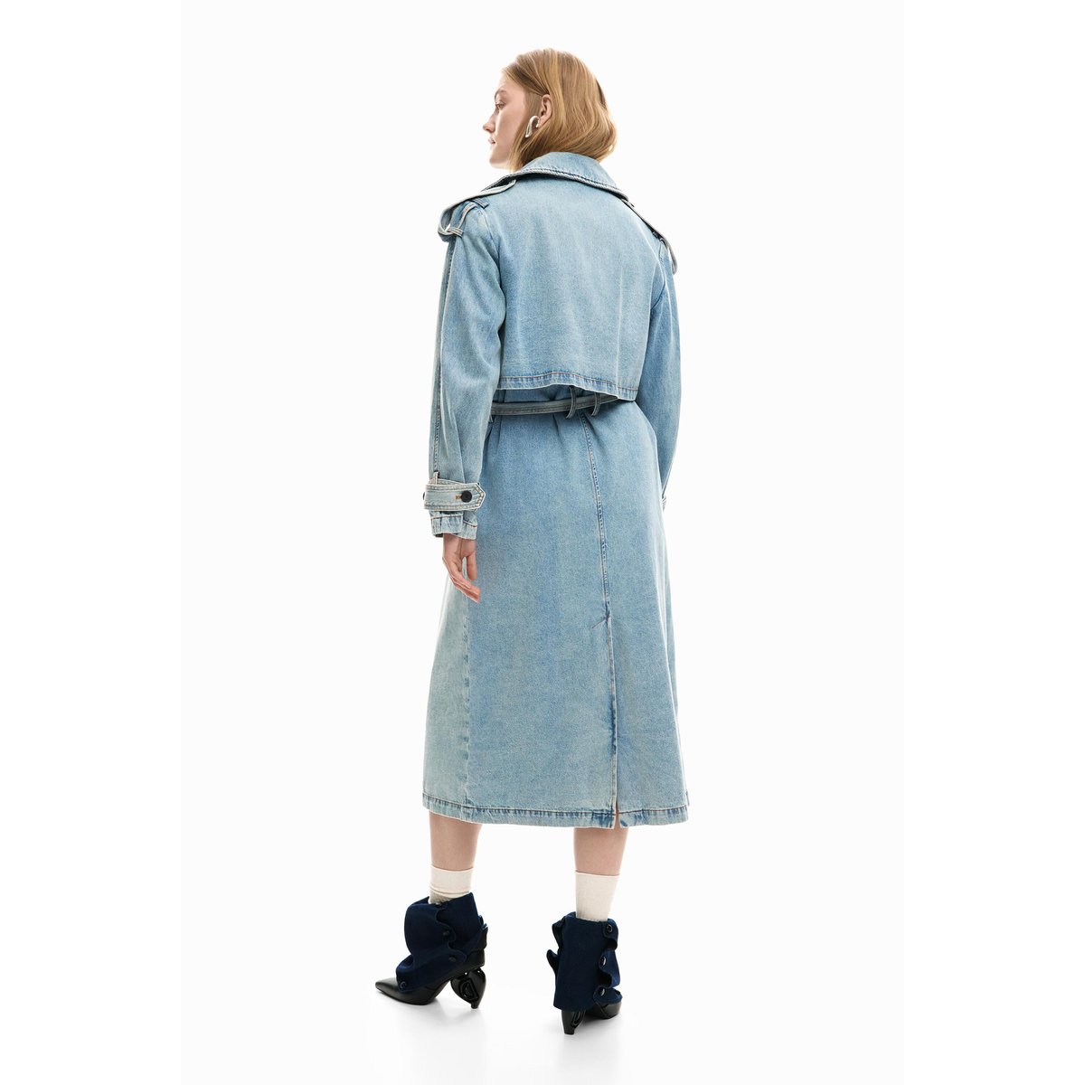 Trench-coat en denim ceinture bleu, DESIGUAL