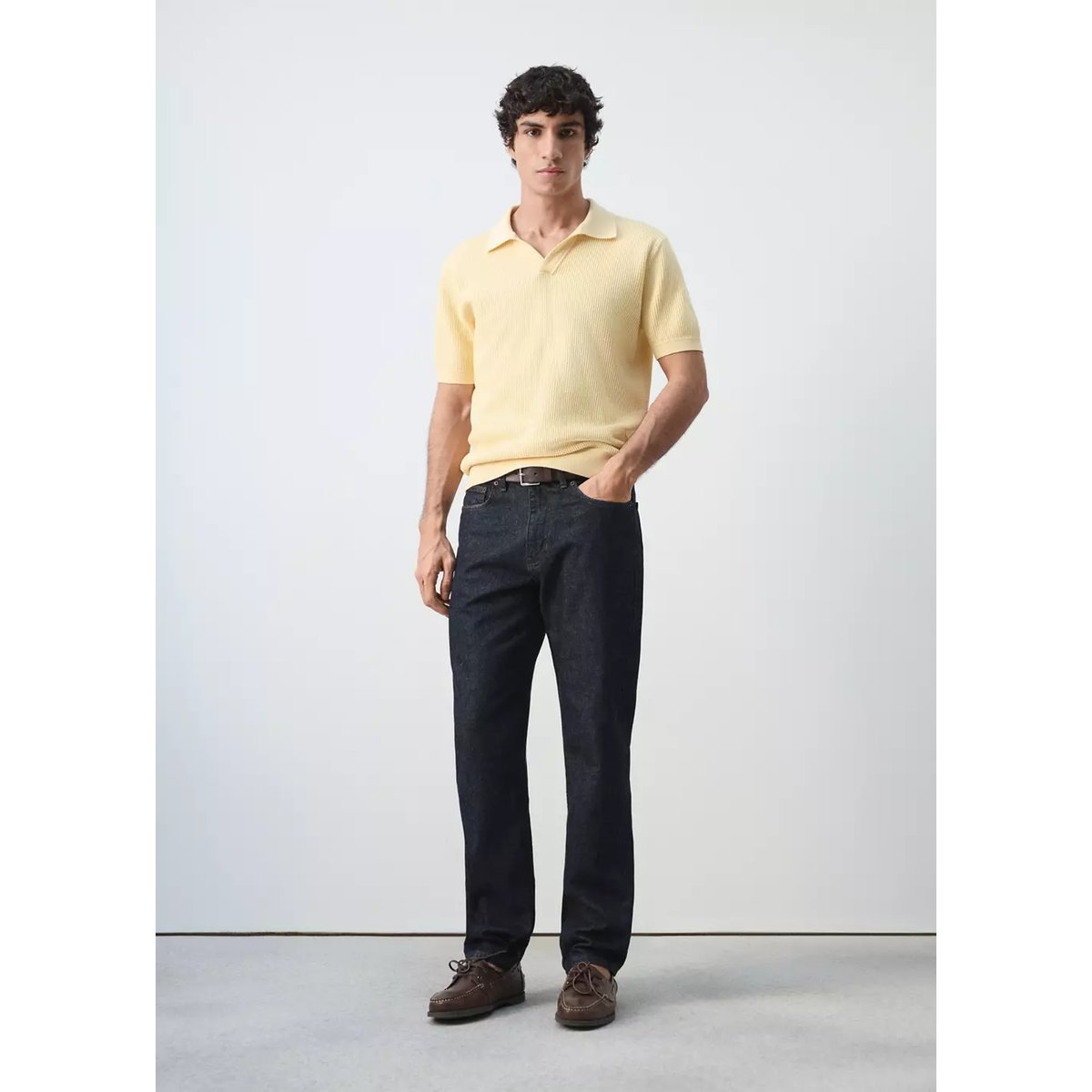 Polo 100 % coton maille structure jaune pastel, MANGO MAN
