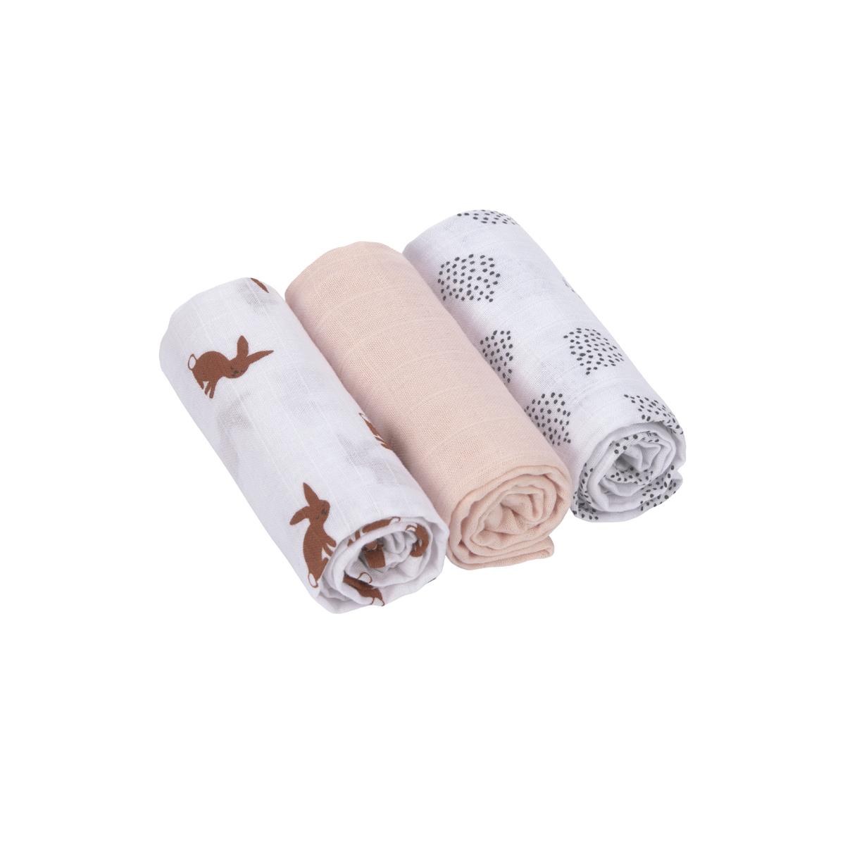 Lot de 3 langes rose poudré, blanc cassé, rouille, LASSIG