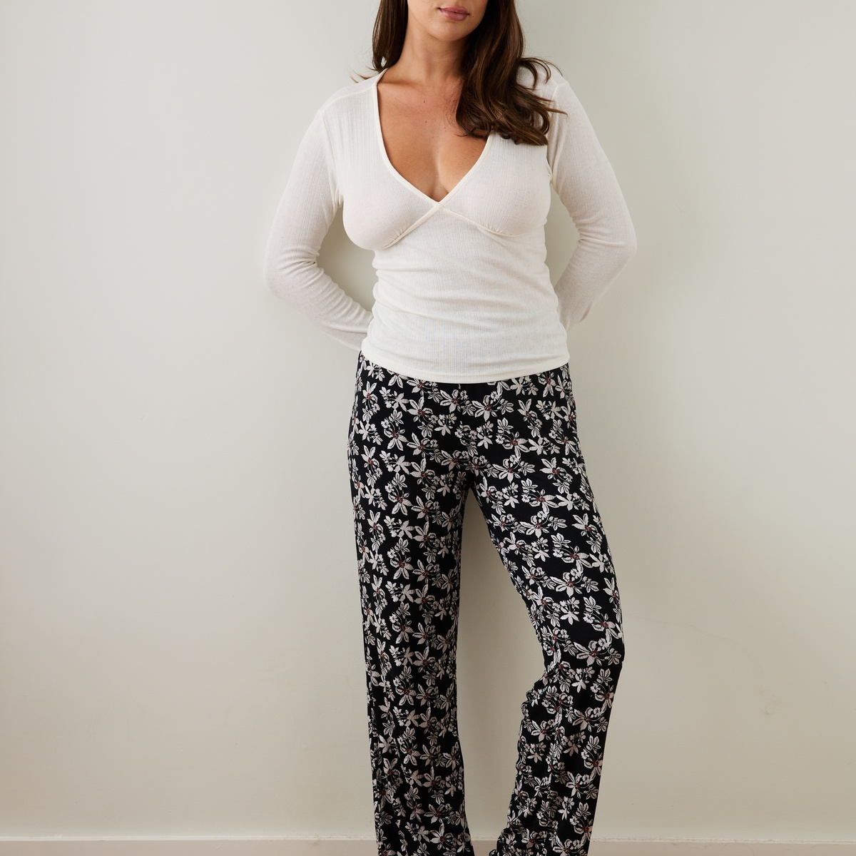 T-shirt manches longues en pointelle Ella blanc, VARIANCE
