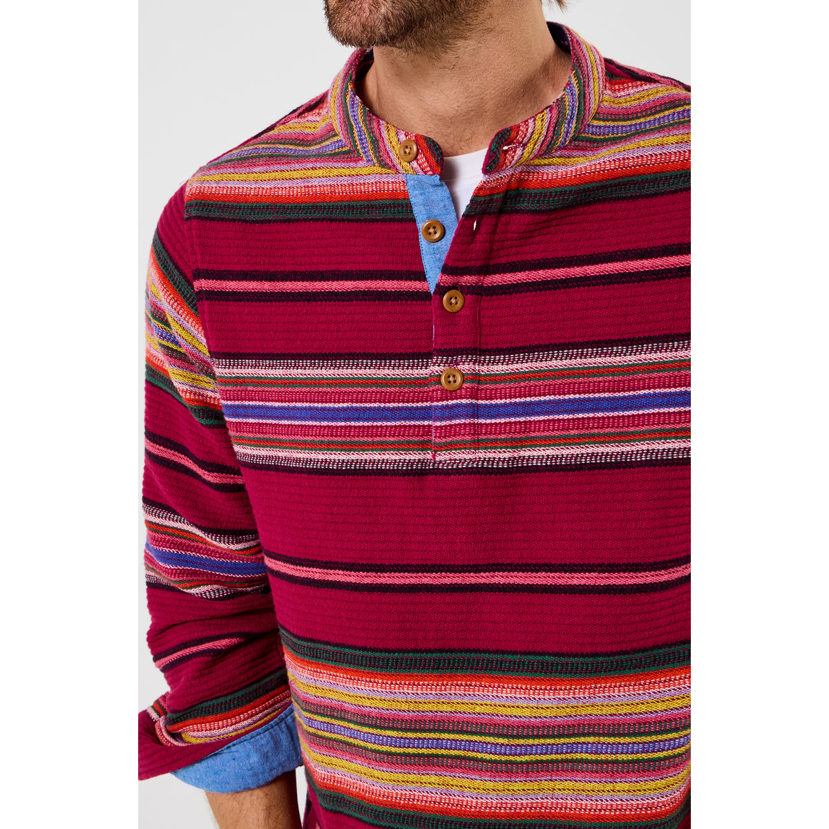 Chemise à enfiler à rayures jacquard rouge, JOE BROWNS