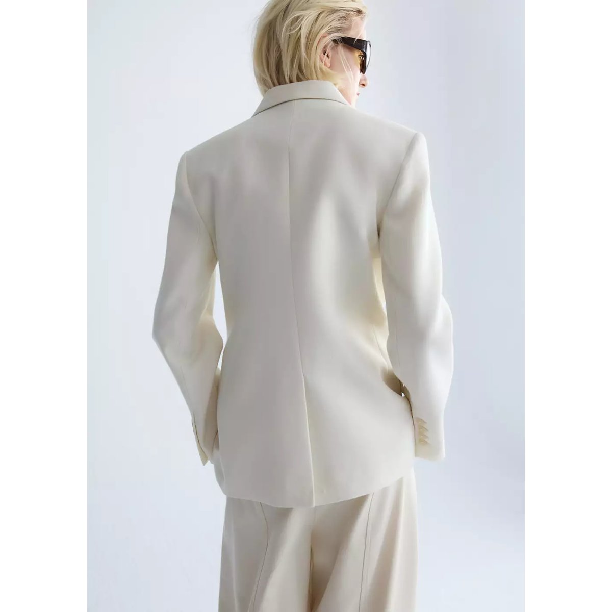 Blazer en laine double boutonnage écru, MANGO
