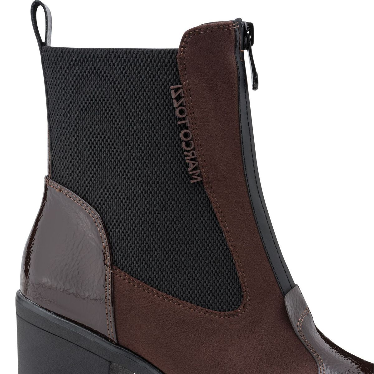 Bottine Chelsea talon bloc marron mocca combiné, MARCO TOZZI