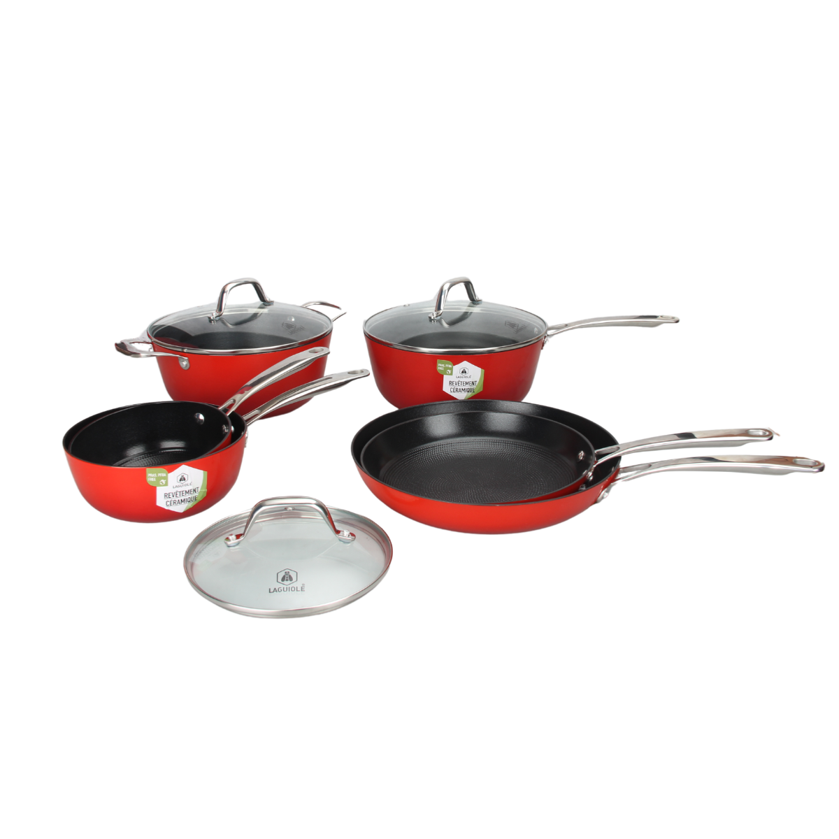 Set de 9 pièces - "Red AirIron" couleur unique, LAGUIOLE CUISSON