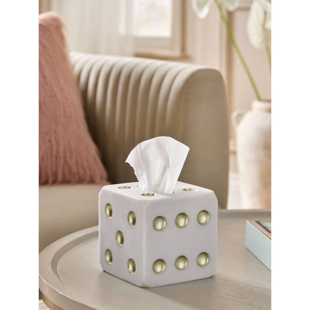 Boîte à mouchoirs en dé blanc/or, NEXT
