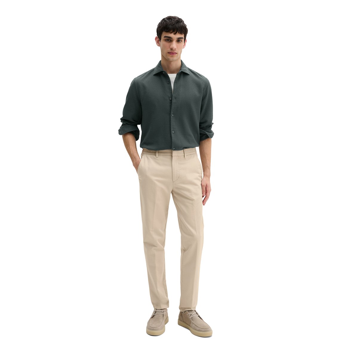 Chemise dobby shaped en coton bio structuré gris foncé, MARC O'POLO