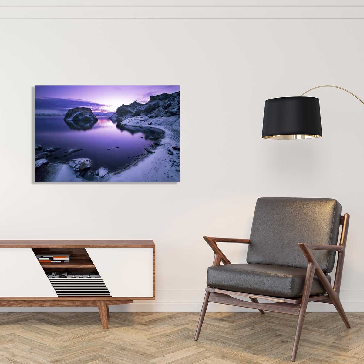 Tableau paysage d'hiver crepuscule sur glace tableau alu dibond, HEXOA