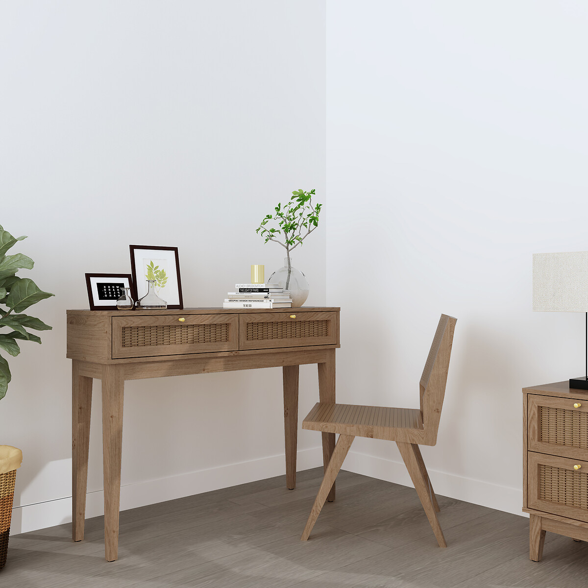 Boho Oak Rattan Desk oak, SO'HOME