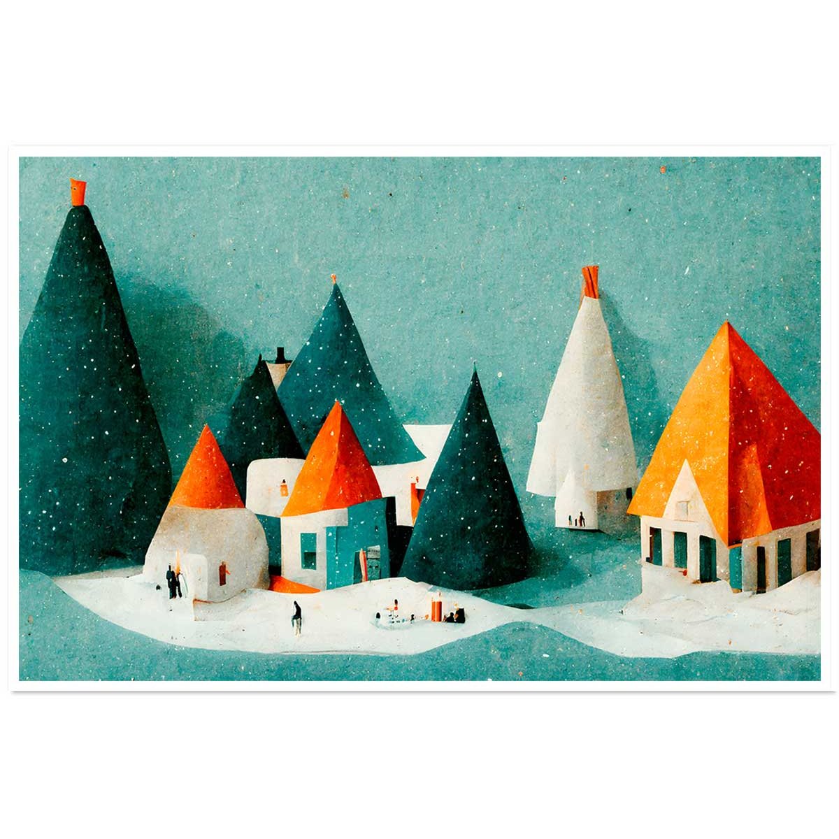 Affiche enfant petit village de neige affiche seule, HEXOA