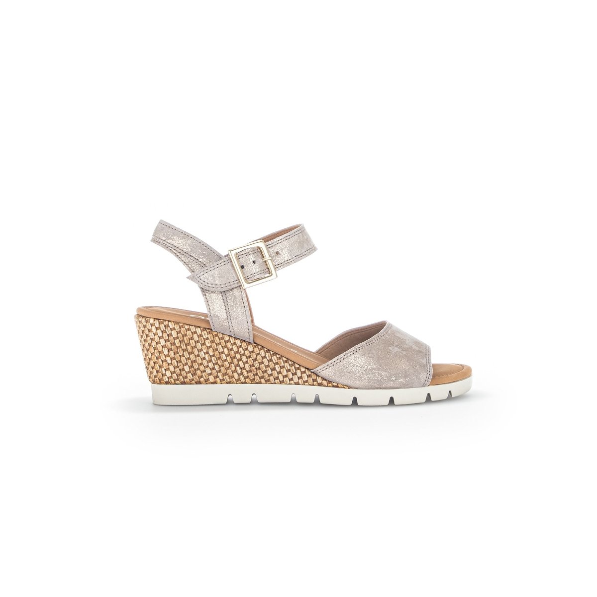 Sandales en cuir velours à talon compensé beige-doré, GABOR