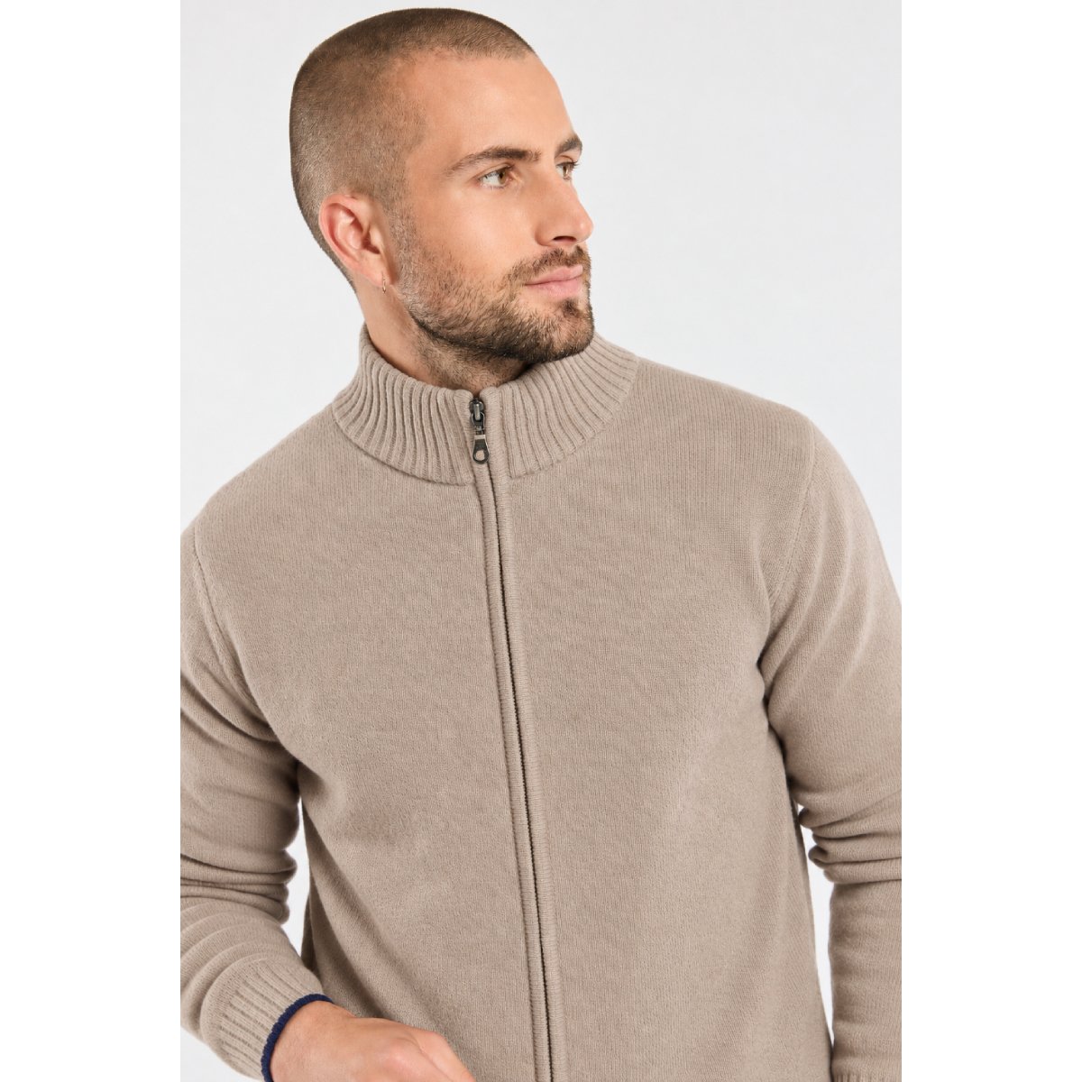 Gilet zippé col montant Bérac - laine beige h26, GUY DE BERAC