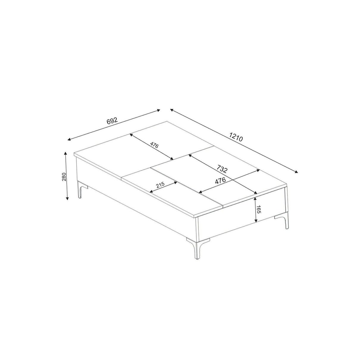 Table basse relevable avec rangements intégrés UPPSALA marron, TOILINUX
