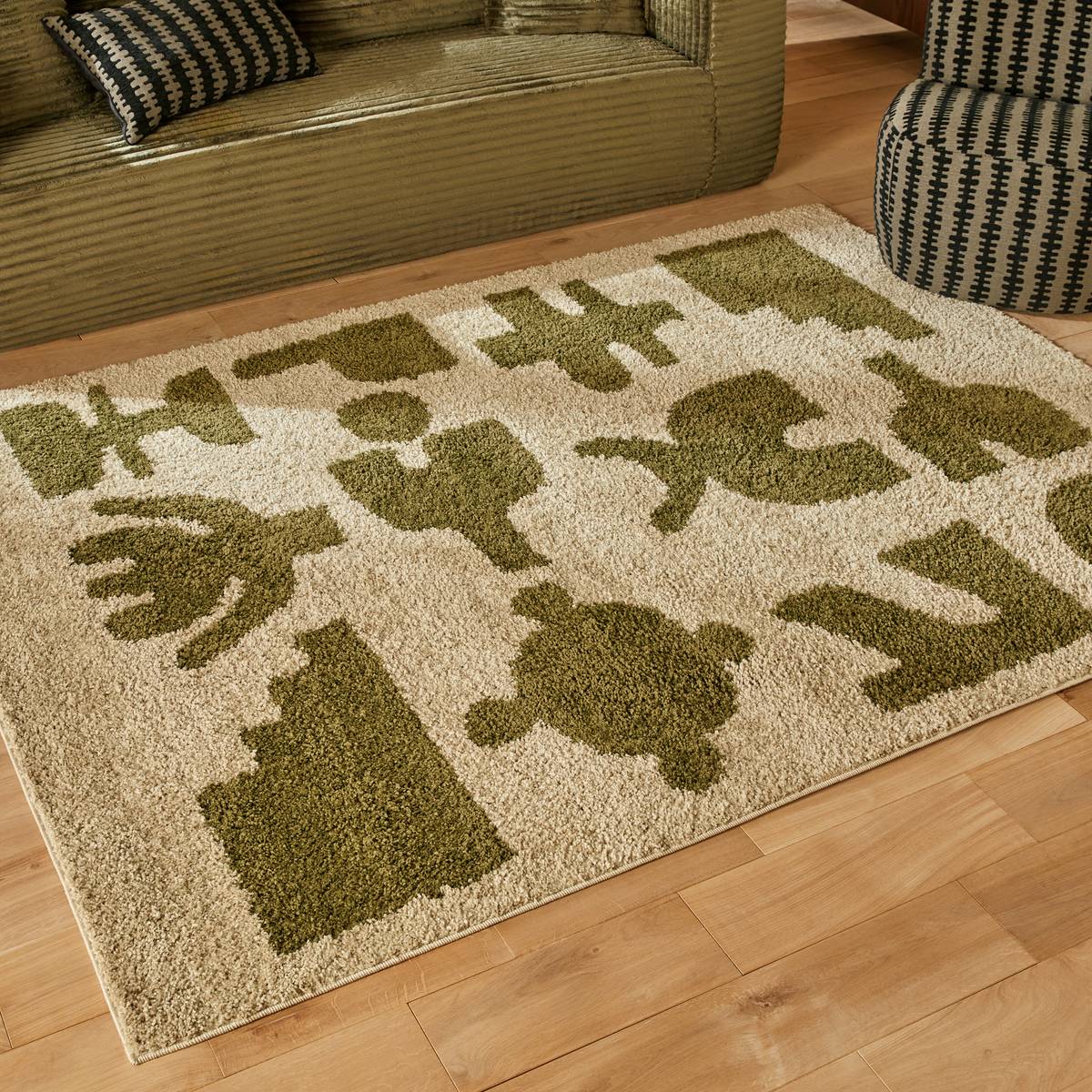 Tapis rectangulaire NYERO vert kaki, ATMOSPHERA