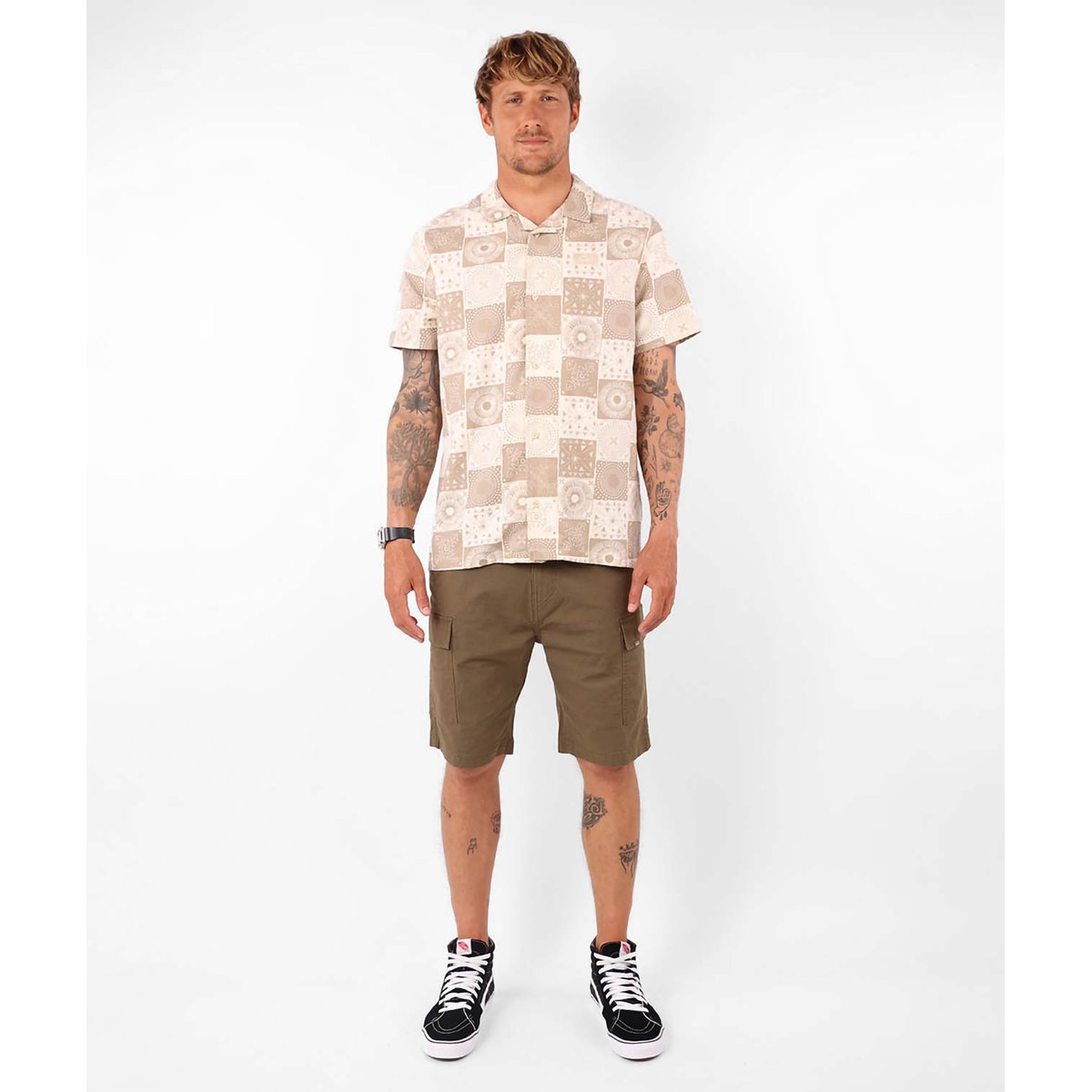 Chemise manches courtes imprimée lin CHEERS sable, OXBOW