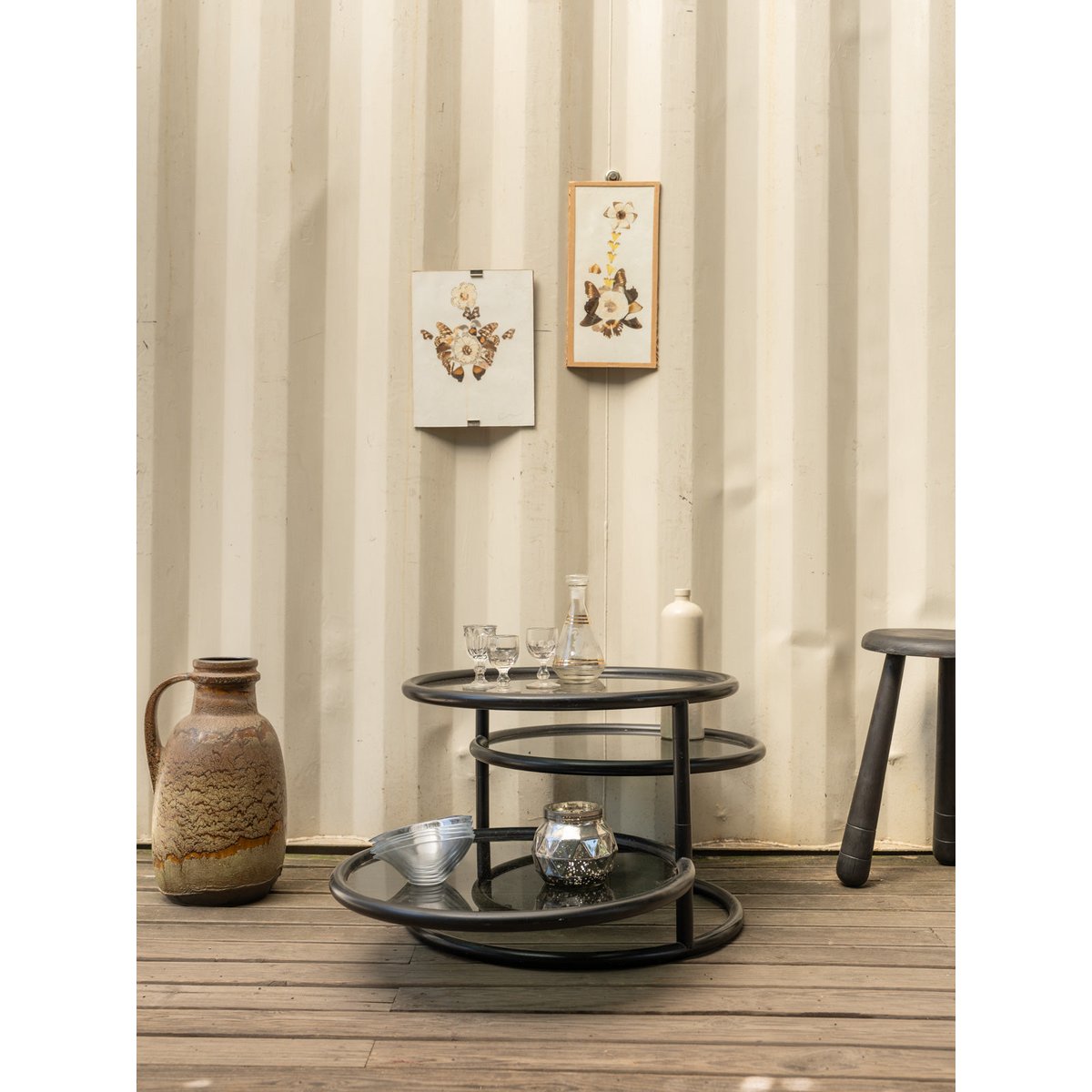 Table basse en métal noir et verre Donna N°1121 - Bon état noir, DEBONGOUT