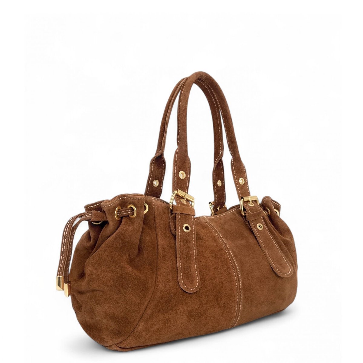 Sac bowling en croûte de cuir PRINCESSE SUEDE camel foncé, OH MY BAG