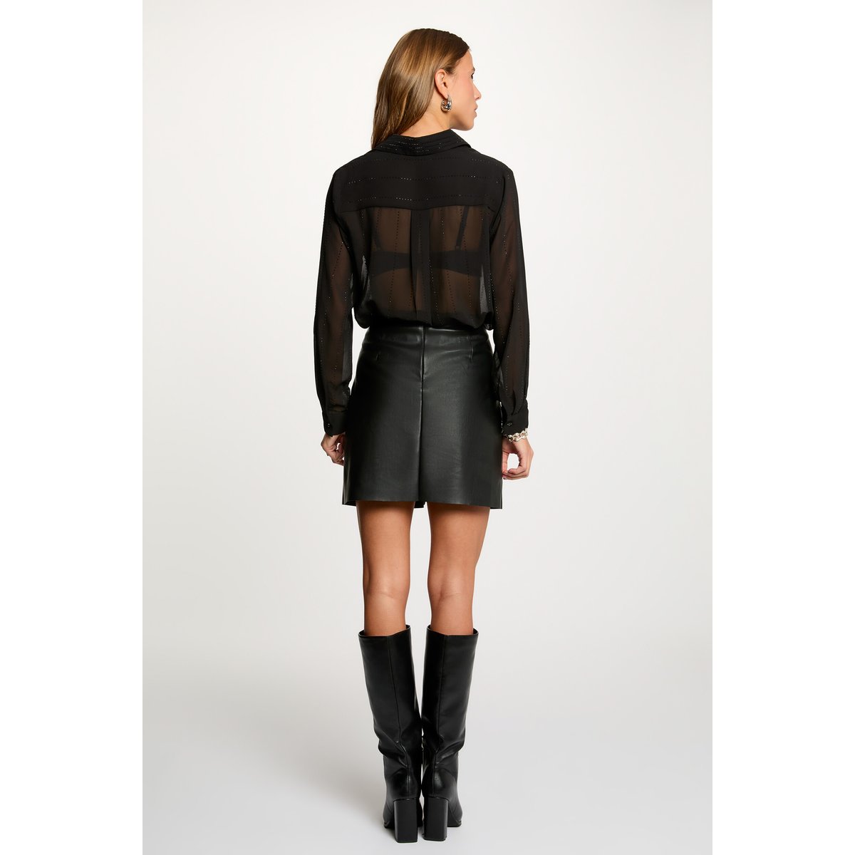 Chemise droite strass noir, MORGAN