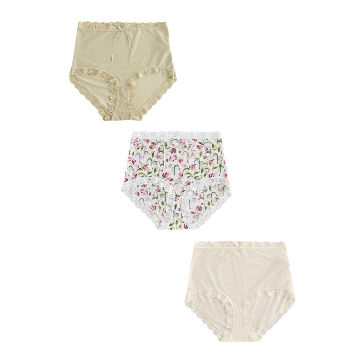 Culotte en dentelle et microfibre, lot de 3 crème/vert/tulipe, NEXT