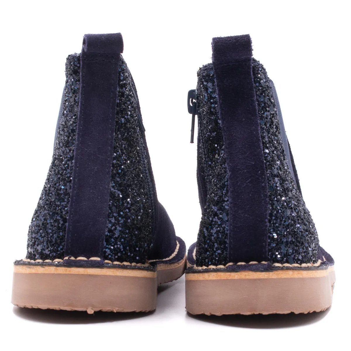 Bottines Chelsea paillettes Zippées en daim BONI JADE bleu marine, BONI&SIDONIE