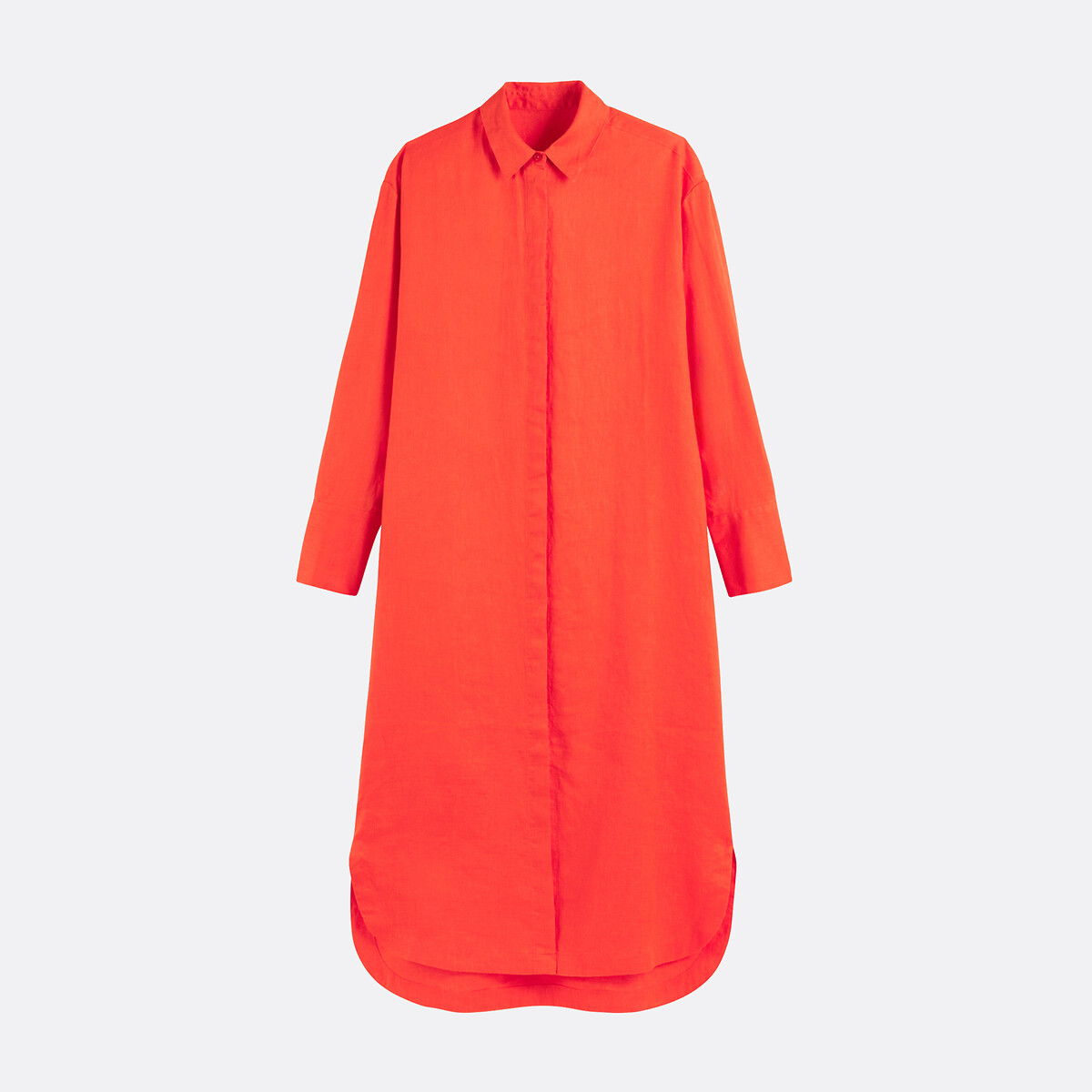 Robe-chemise droite, en lin, longue, manches longues rouge grenadine, LA REDOUTE COLLECTIONS