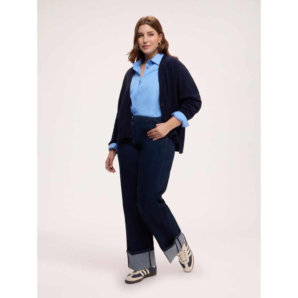 Cardigan col en V bleu, FIORELLA RUBINO