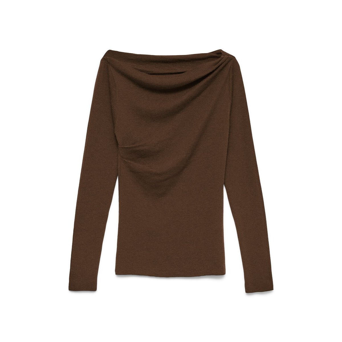 Camiseta de manga larga con cuello drapeado marrón, VERO MODA