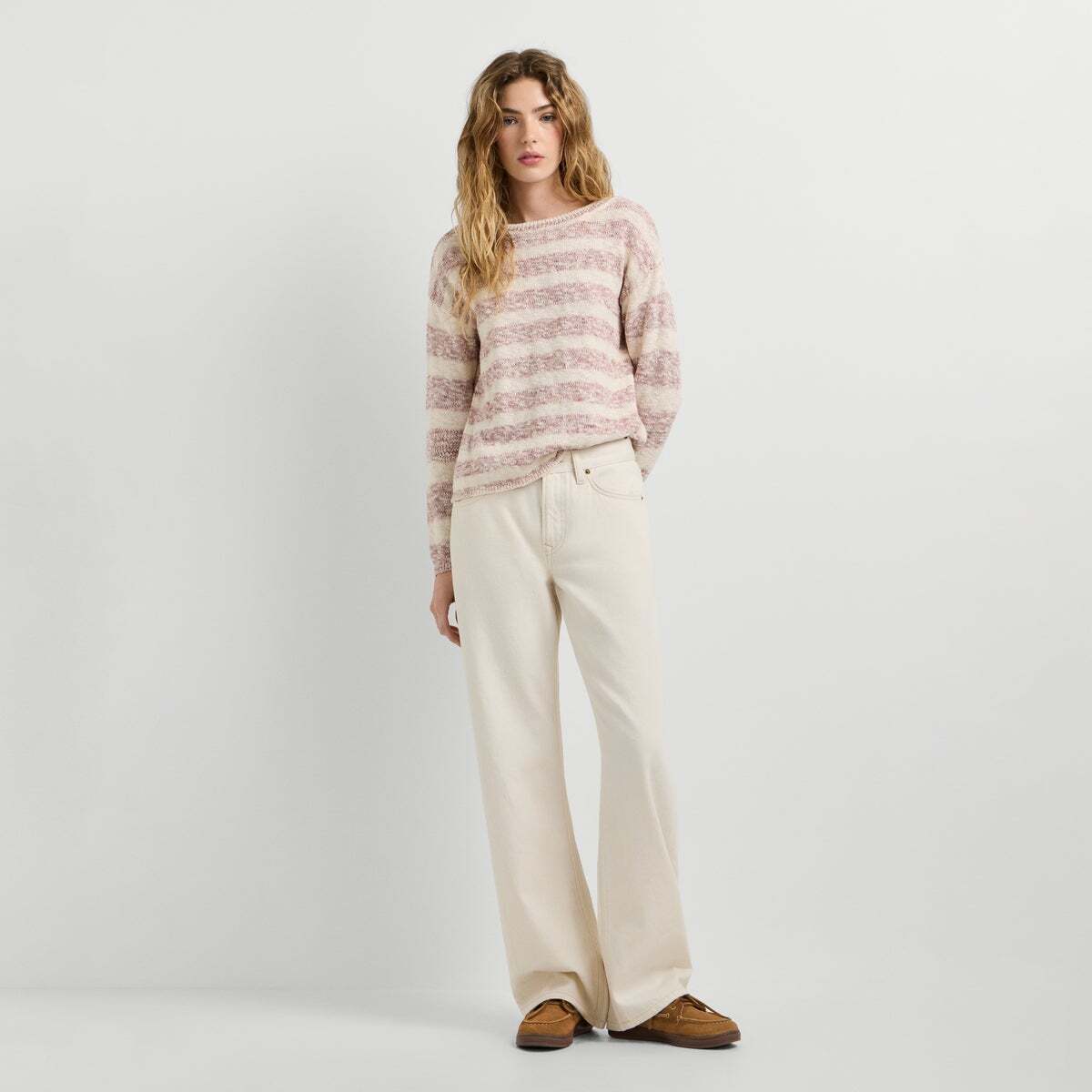 Pull En Crochet À Rayures rose poudre rose, PEPE JEANS