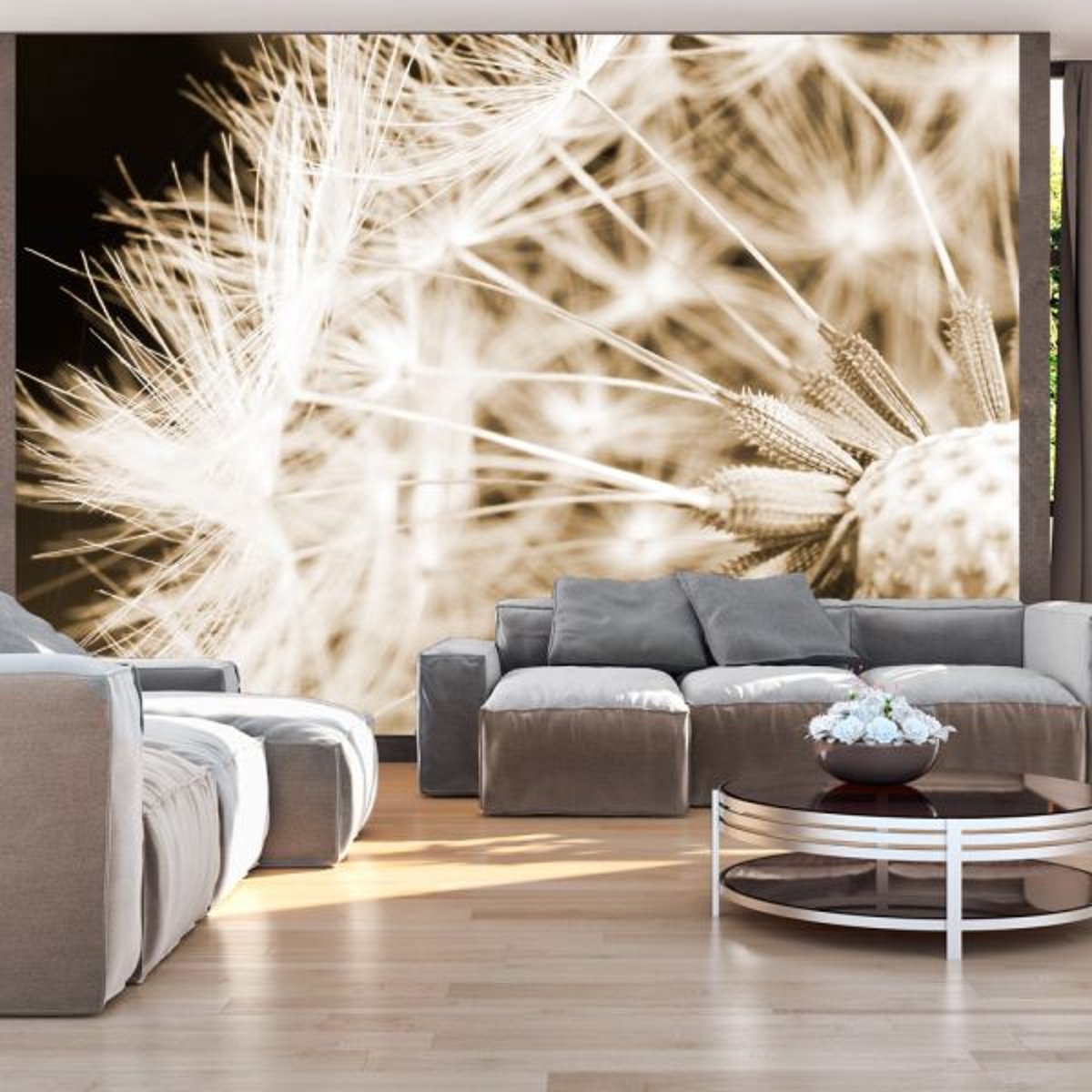 Papier peint intissé panoramique Fleurs Dandelion - sepia multicouleur, EDEN