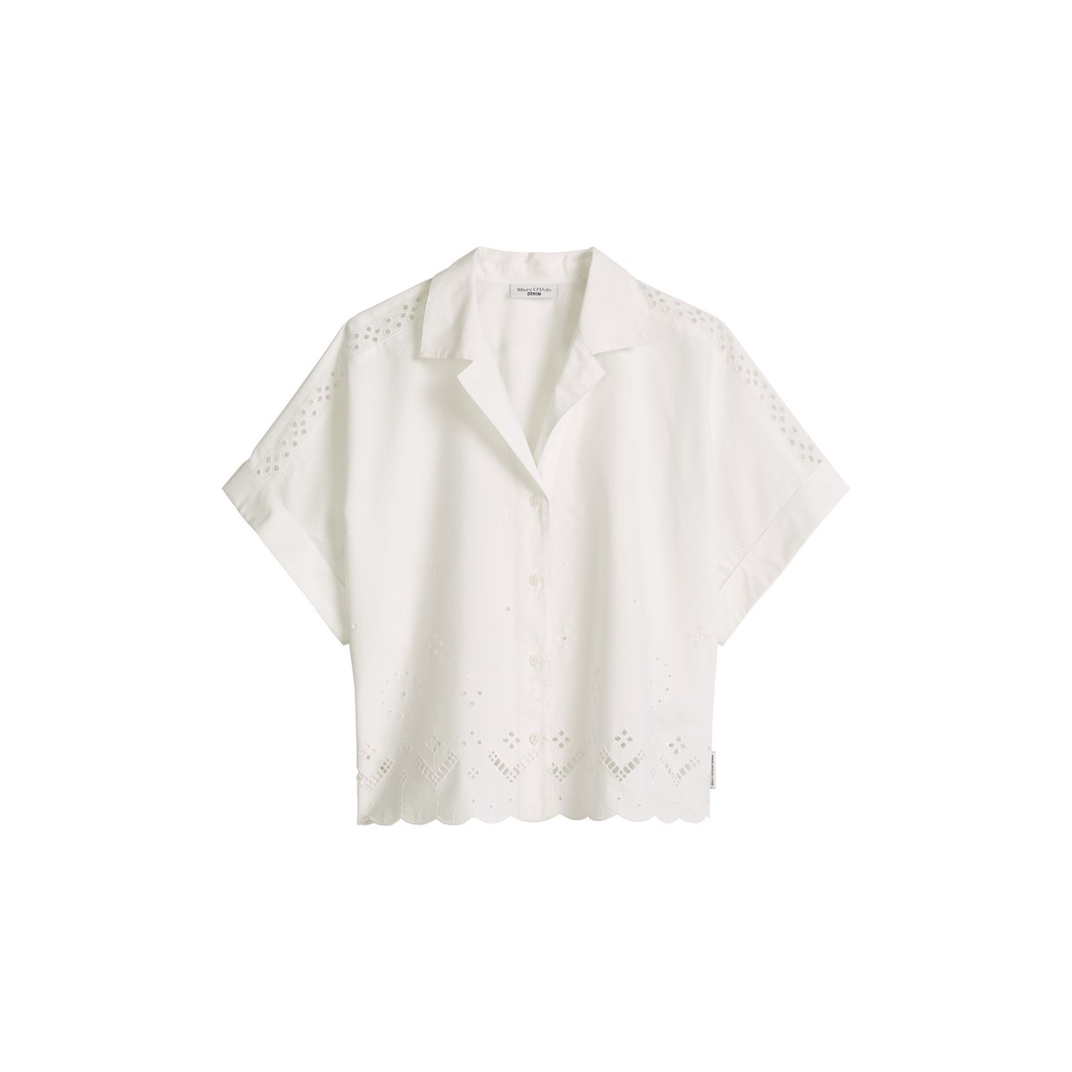 Chemisier en dentelle à manches courtes relaxed avec Broderie Anglaise blanc, MARC O’POLO DENIM