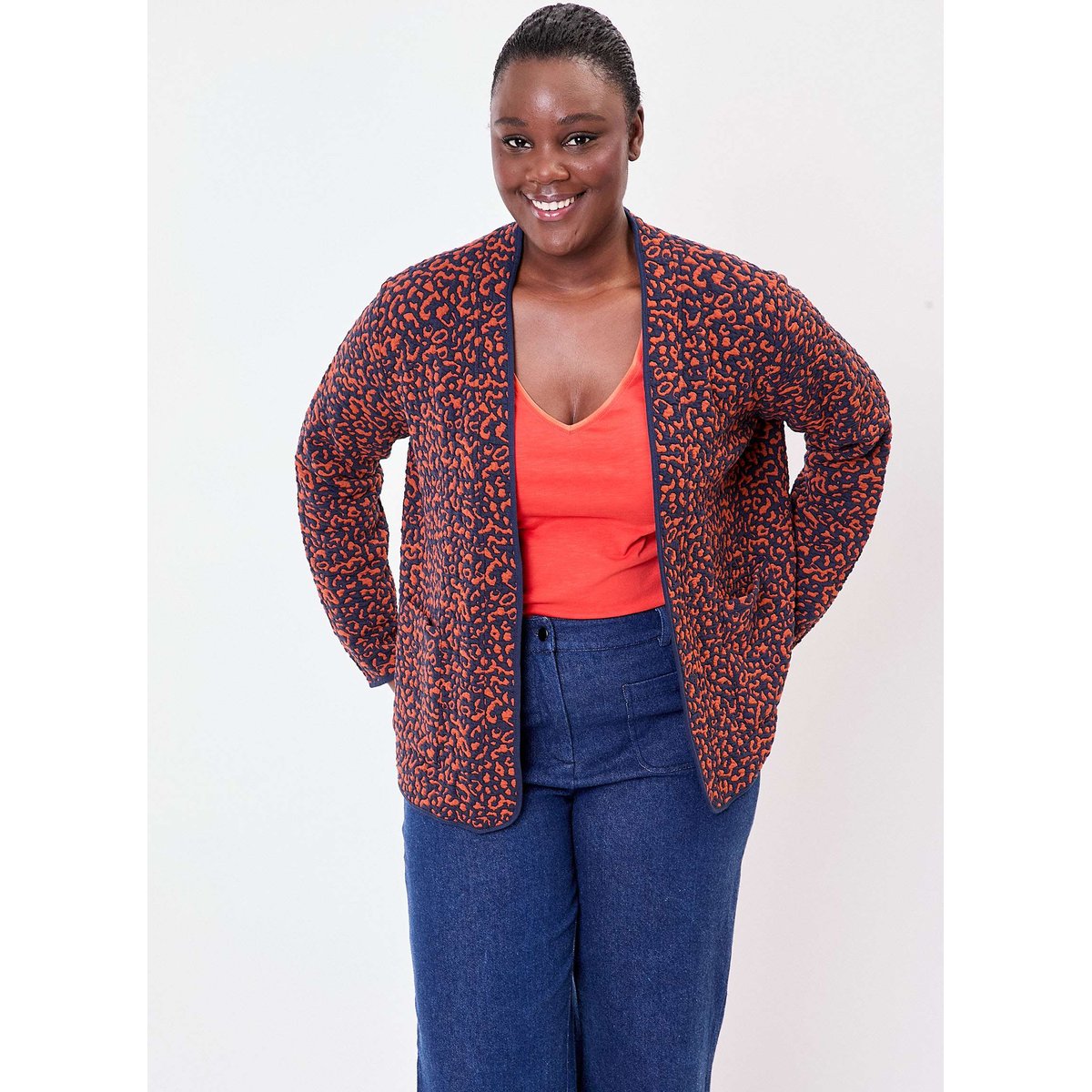 Veste souple maille jacquard LEOTI marine orange malia, LA FIANCÉE