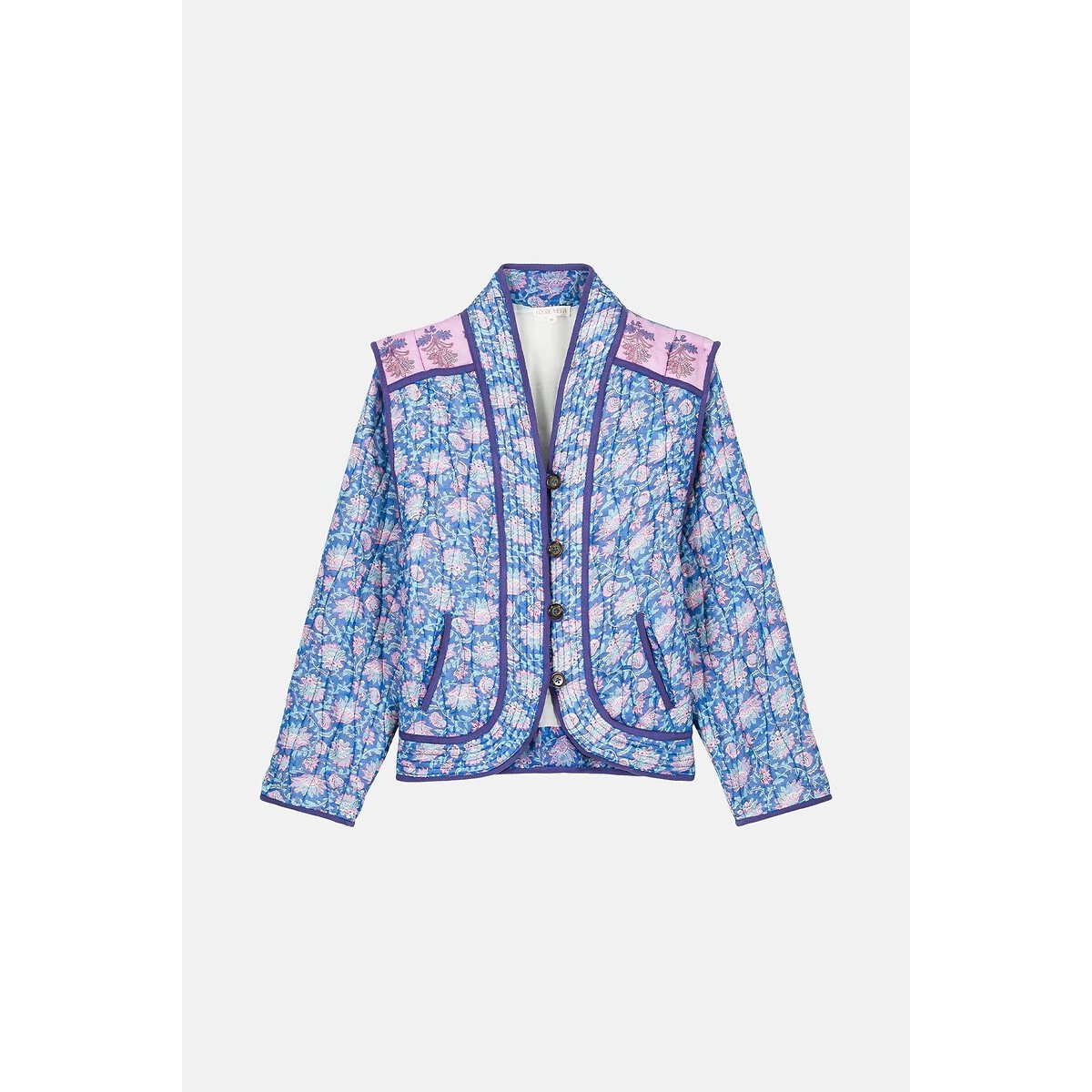 Printed Quilted Jacket with Removable Sleeves NELINA blue print, LOUISE MISHA