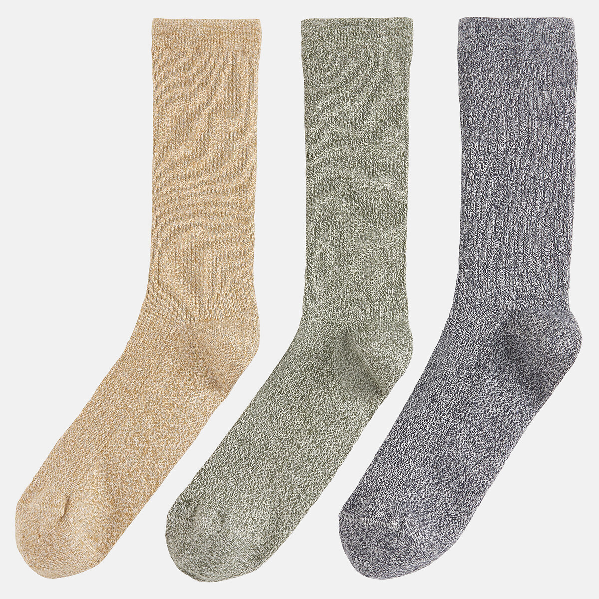 3er-Pack melierte Socken khaki + marine + beige, LA REDOUTE COLLECTIONS