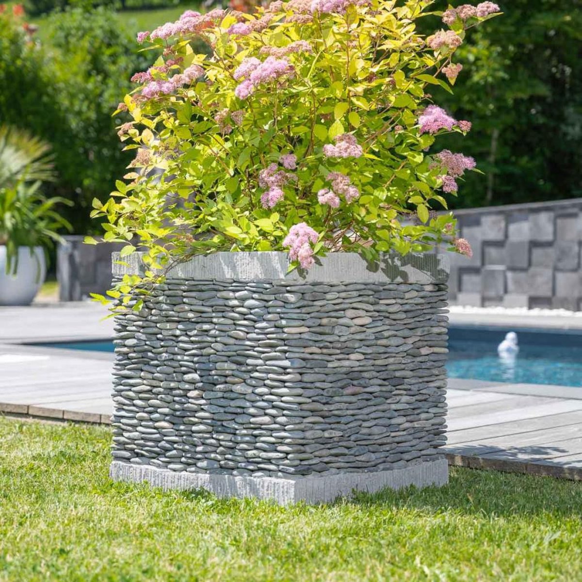 Pot bac jardinière jardin terrasse galet cube carré 50cm ZEN gris, WANDA COLLECTION