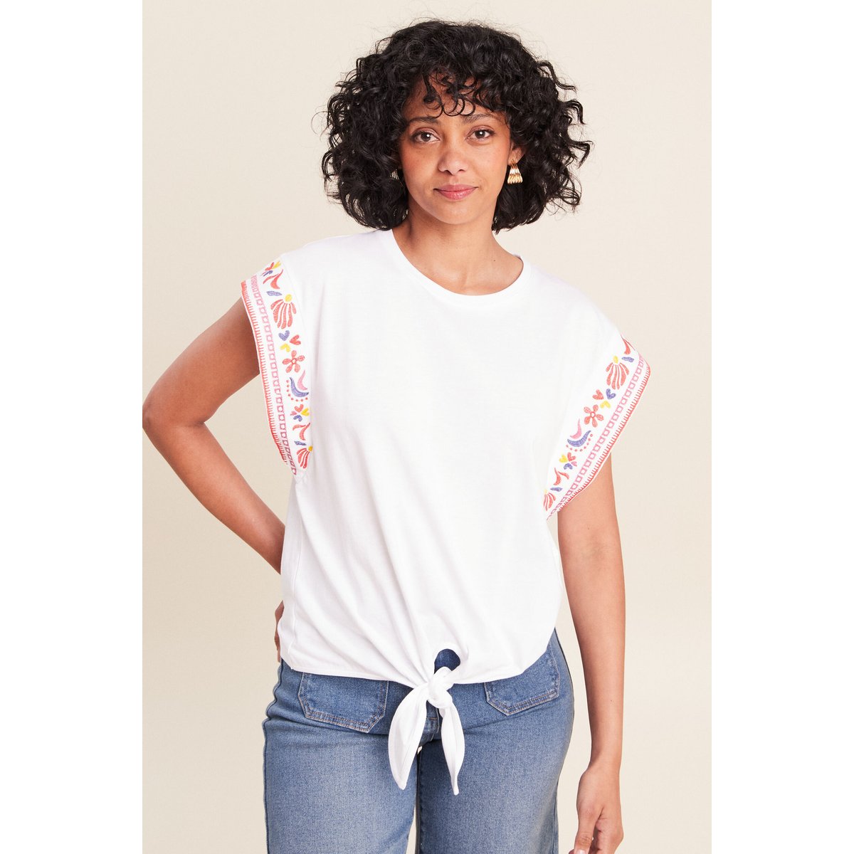 T-shirt broderie bas resserré blanc, BREAL