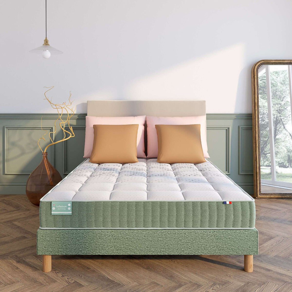 Matelas dos sensible, 672 ressorts, 7 zones, soutien ferme, accueil moelleux blanc/vert, LA REDOUTE INTERIEURS