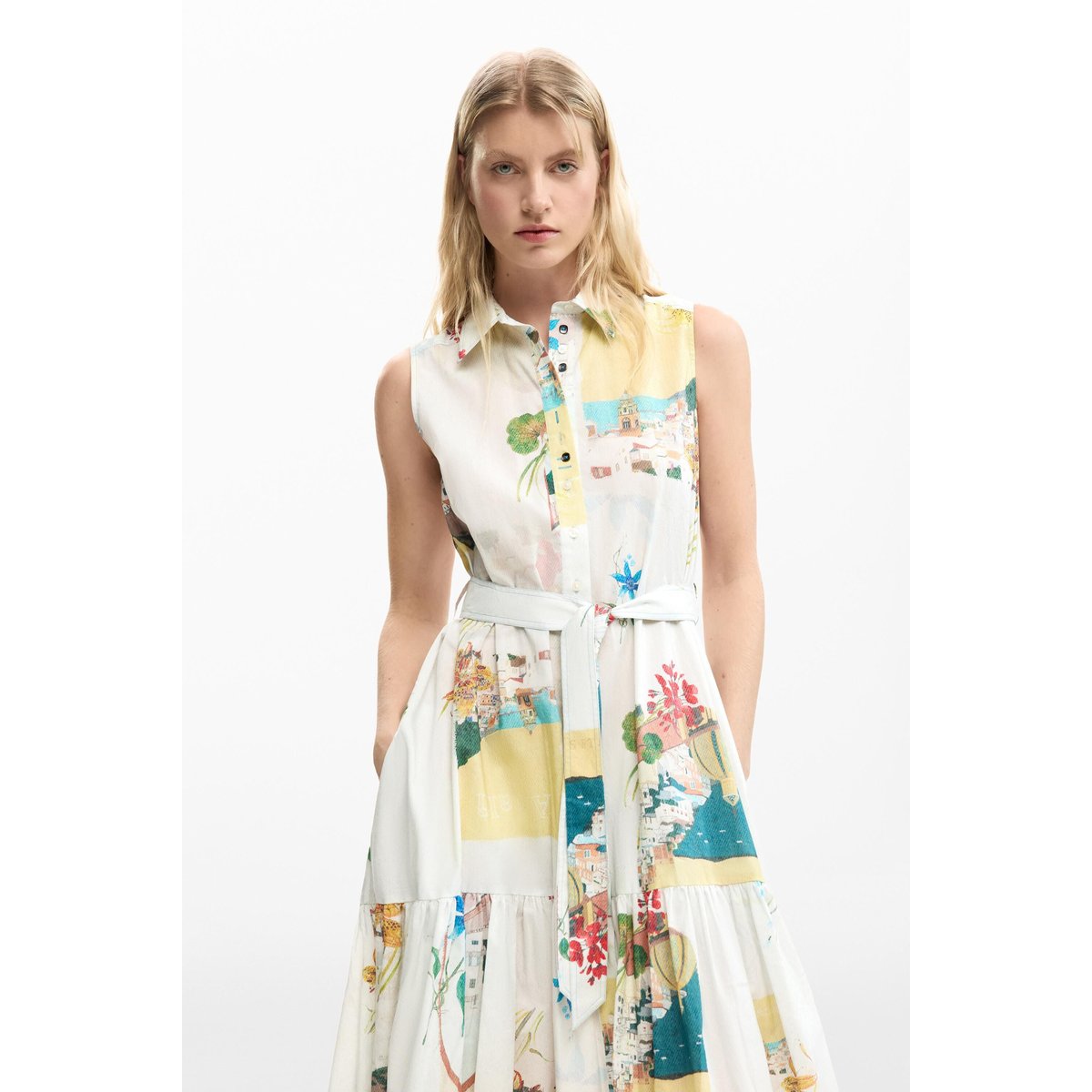 Robe chemise cartes postales bleu, DESIGUAL