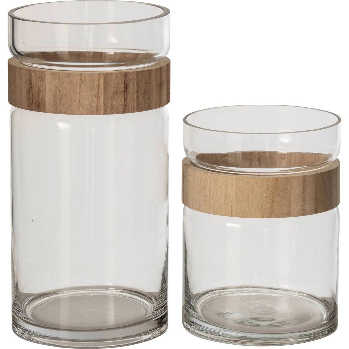 Vase cylindre en verre et bois naturel et transparent, RECOLLECTION