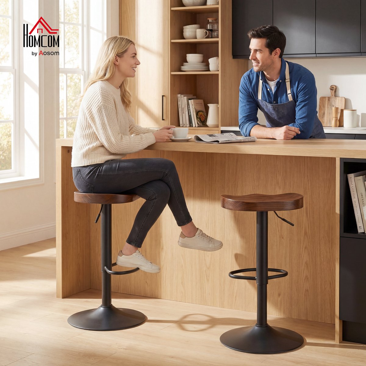 Tabouret de bar Bois d'orme Marron foncé marron foncé, noir, HOMCOM