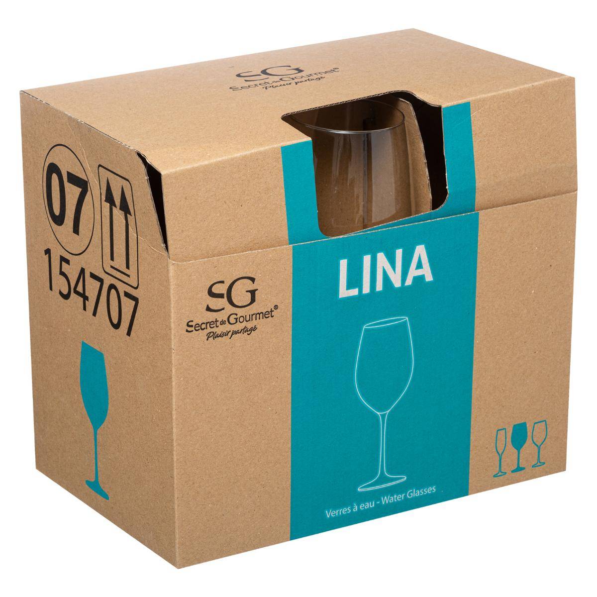 Lot de 6 verres à eau en verre 54 cl LINA transparent, SECRET DE GOURMET
