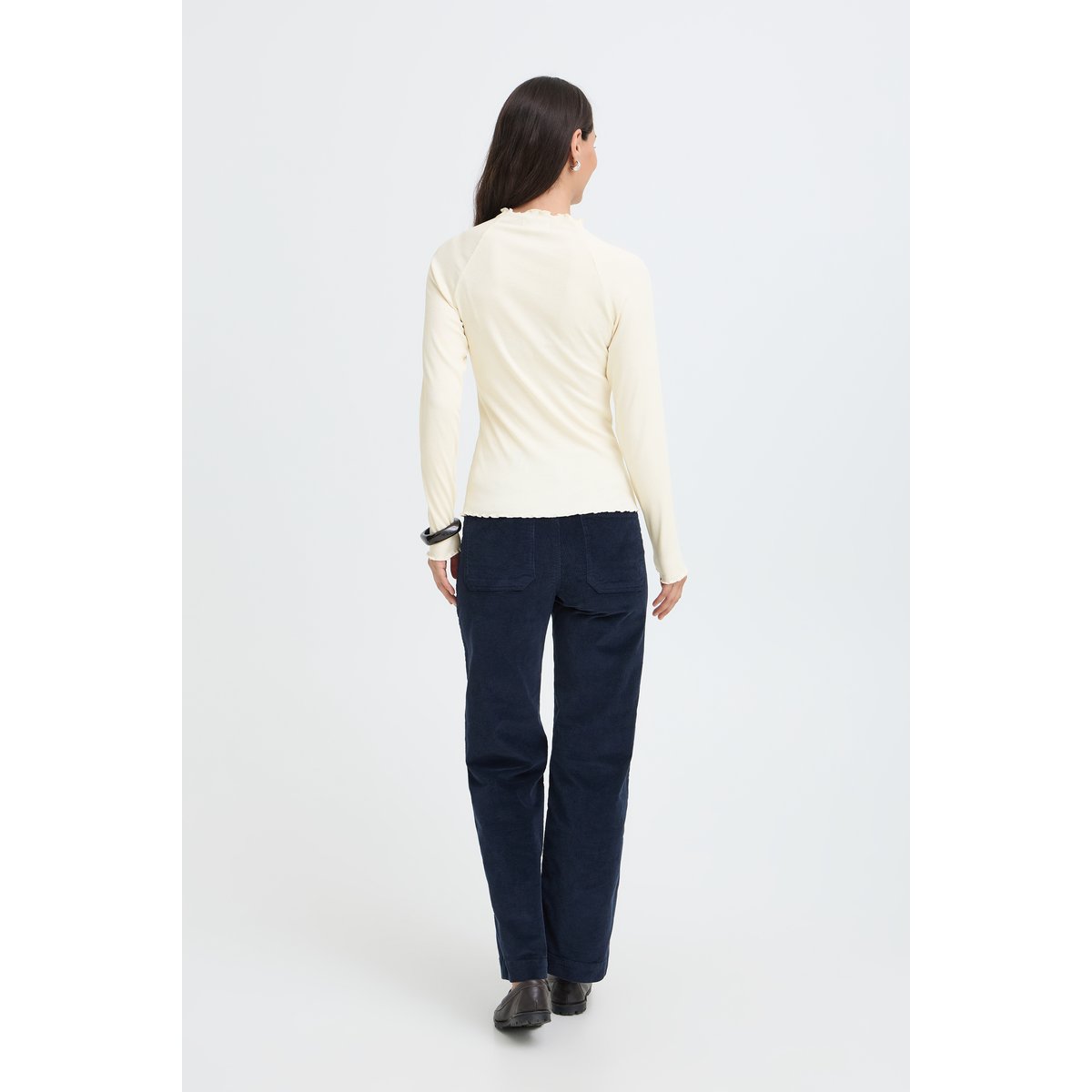 T-shirt manches longues, coupe ajustée, col montant blanc birch, B.YOUNG