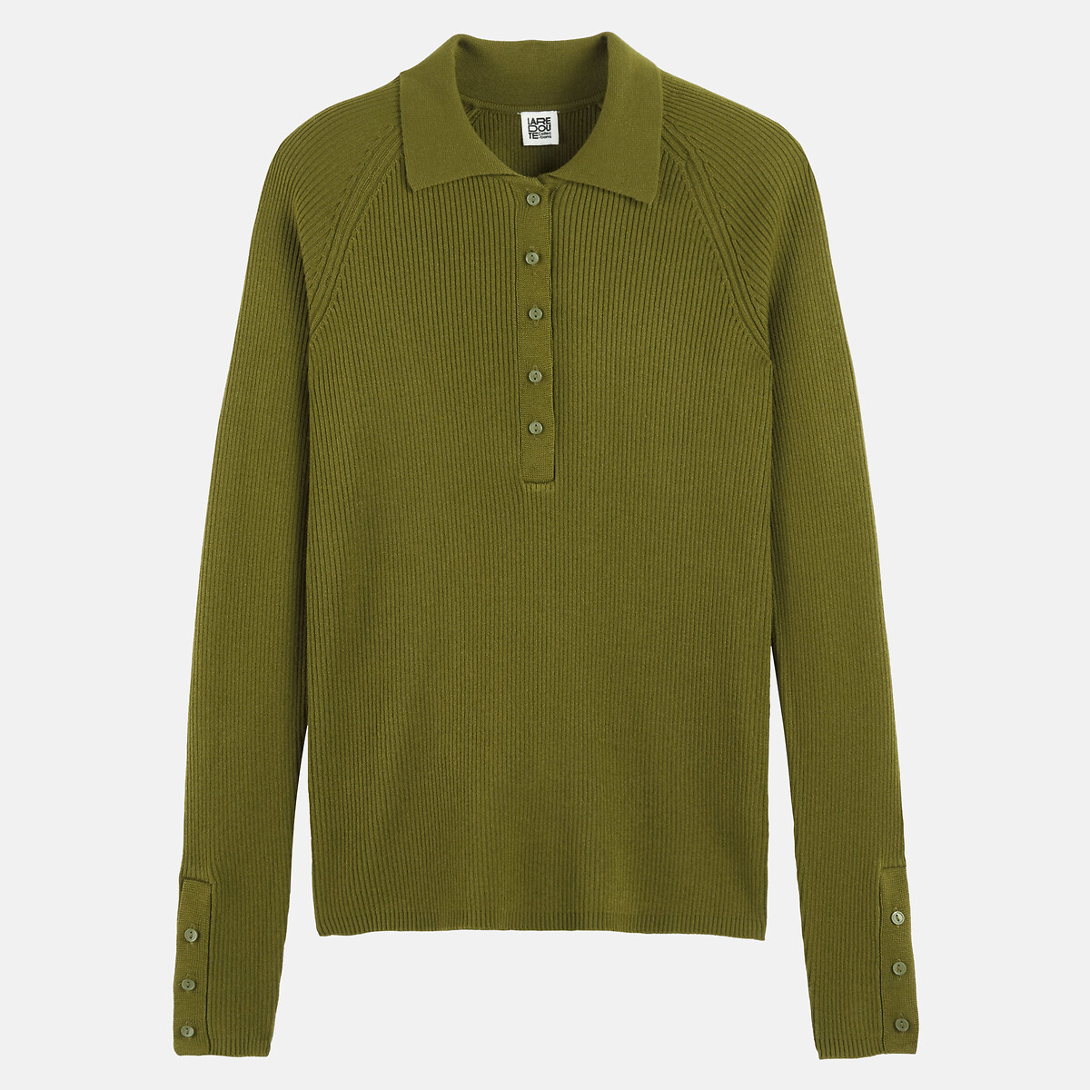 Ribbed Knit Polo Jumper khaki green, LA REDOUTE COLLECTIONS