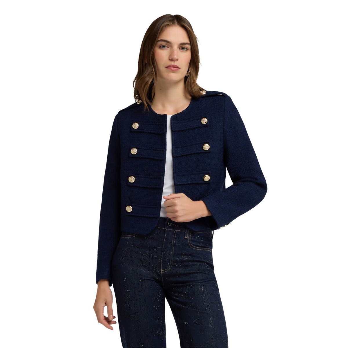 Veste courte avec boutons bijoux bleu, MOTIVI
