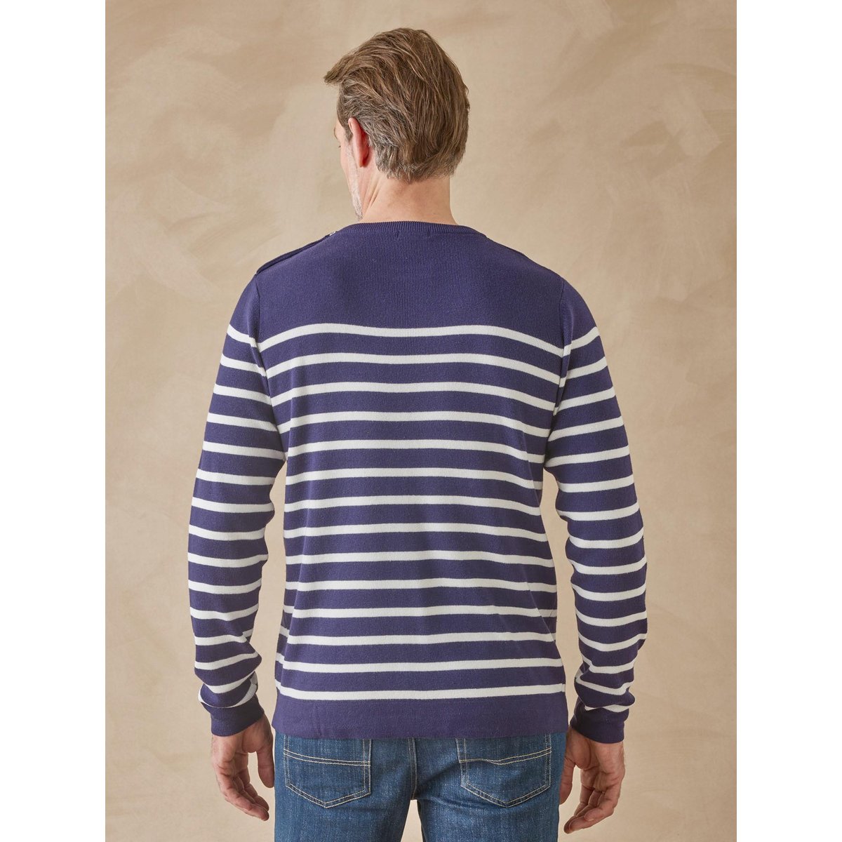 Pull encolure ronde homme marine rayé blanc, DAXON