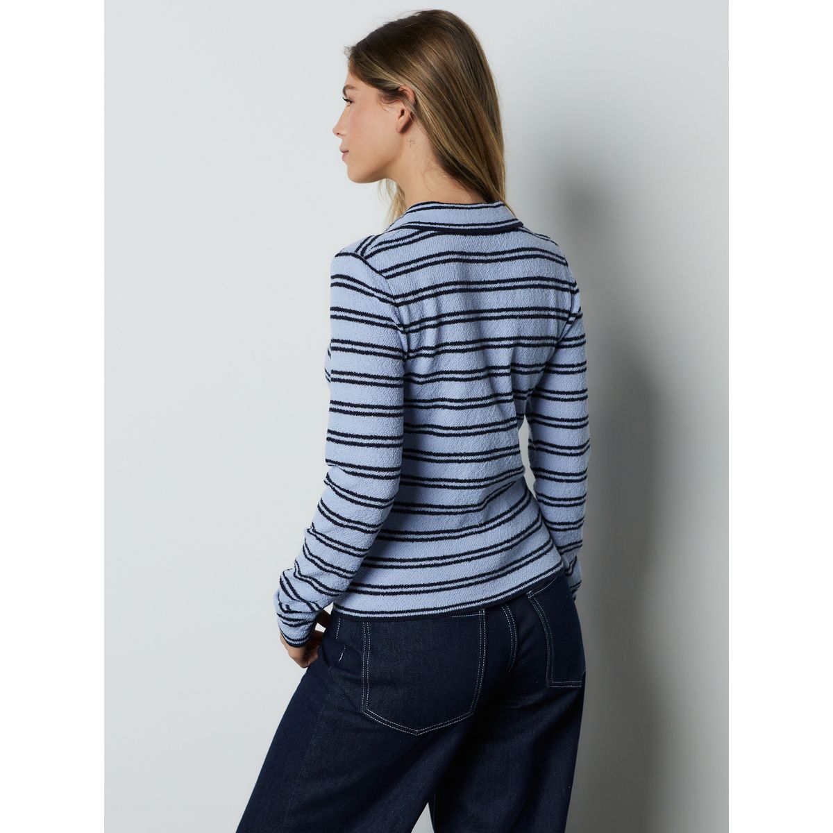 Polo aspect maille à manches longues rayures bleu/noir, NEXT