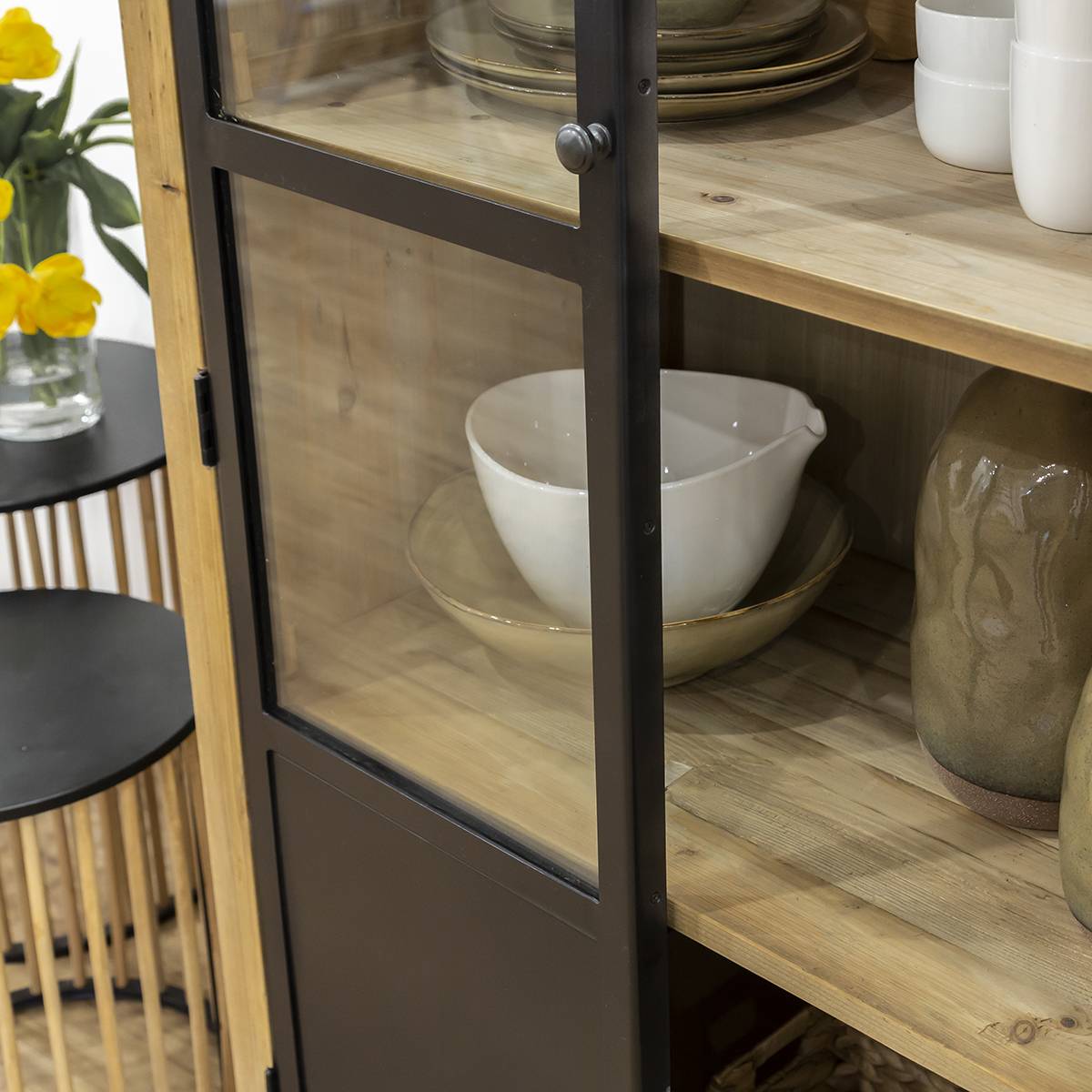 Vitrine en bois recyclé et métal GARANCE bois clair, MADE IN MEUBLES