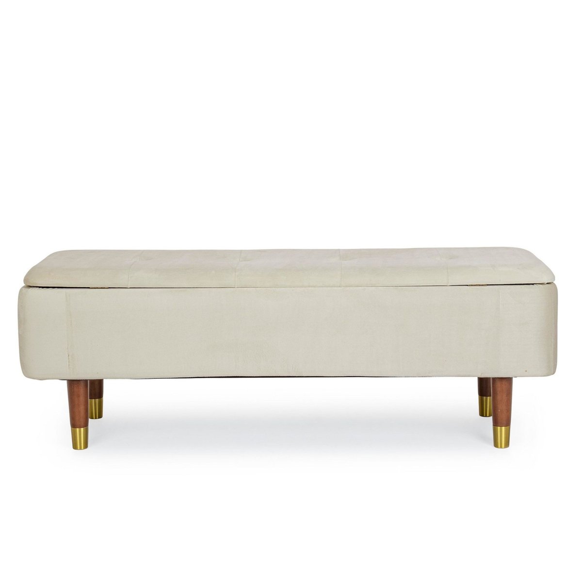 Banc coffre 2 places en velours et piétement en bois - RIKA beige, HELLIN, DEPUIS 1862