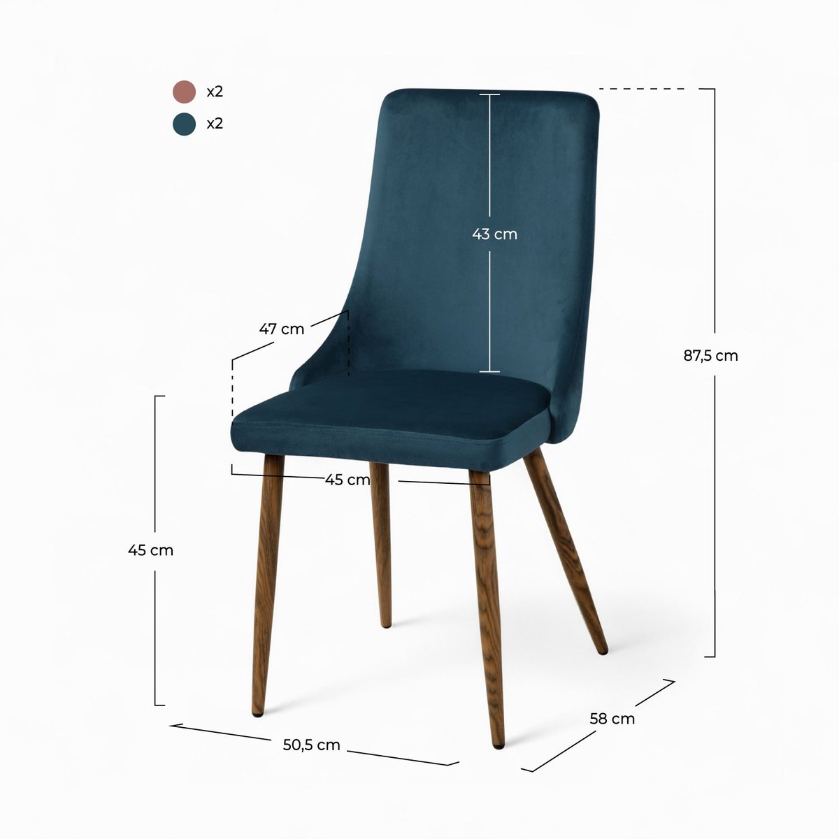 Pack 4 chaises en velours - VINNI bleu et rose, MAISON PAVANE