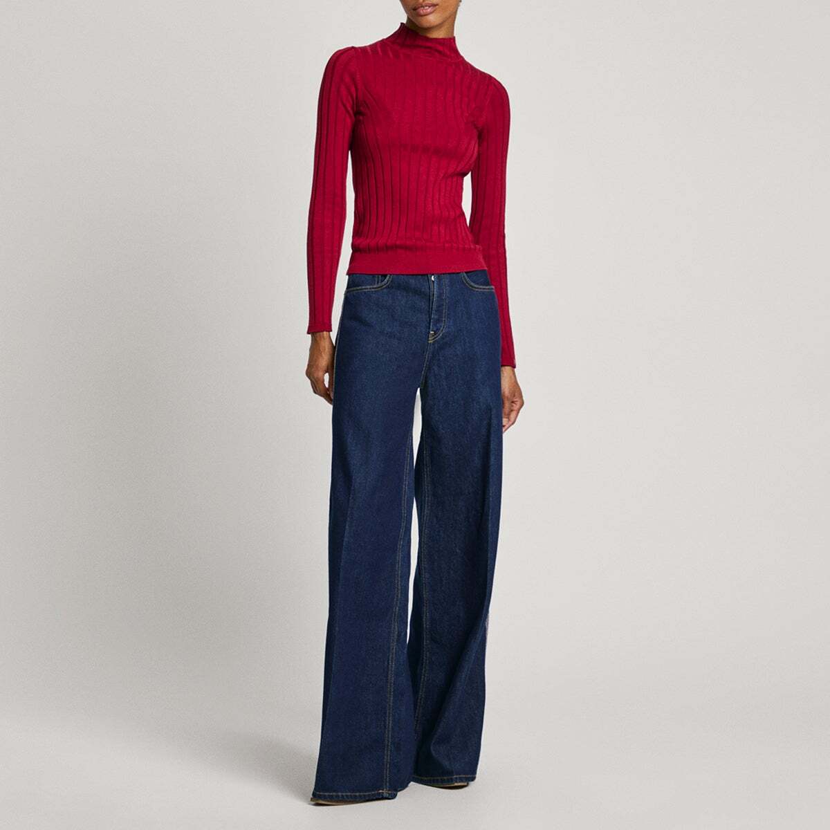 Pull À Col Montant En Maille Côtelée rouge brûlé, PEPE JEANS