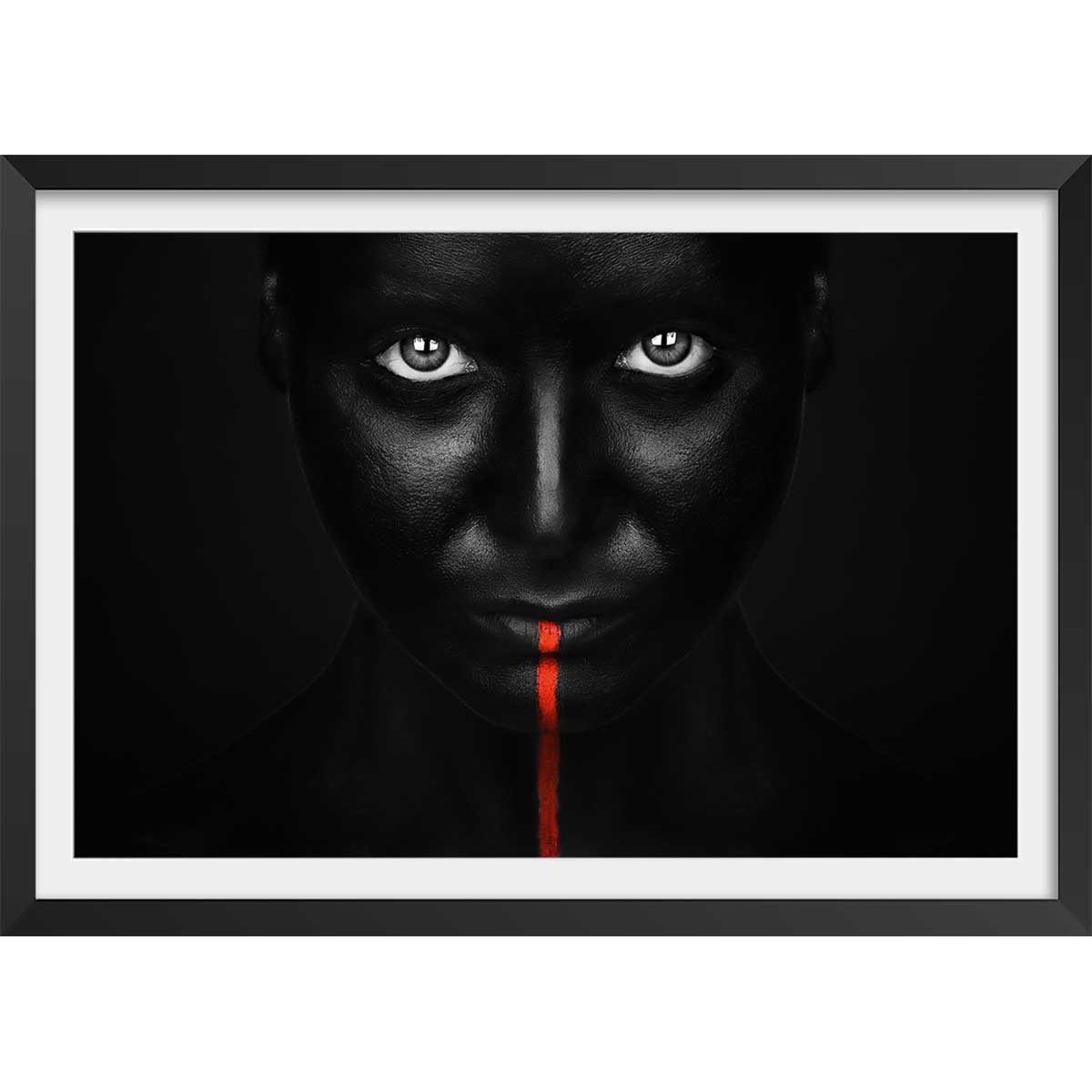 Affiche photo d'art portrait rouge affiche + cadre en bois - noir, HEXOA