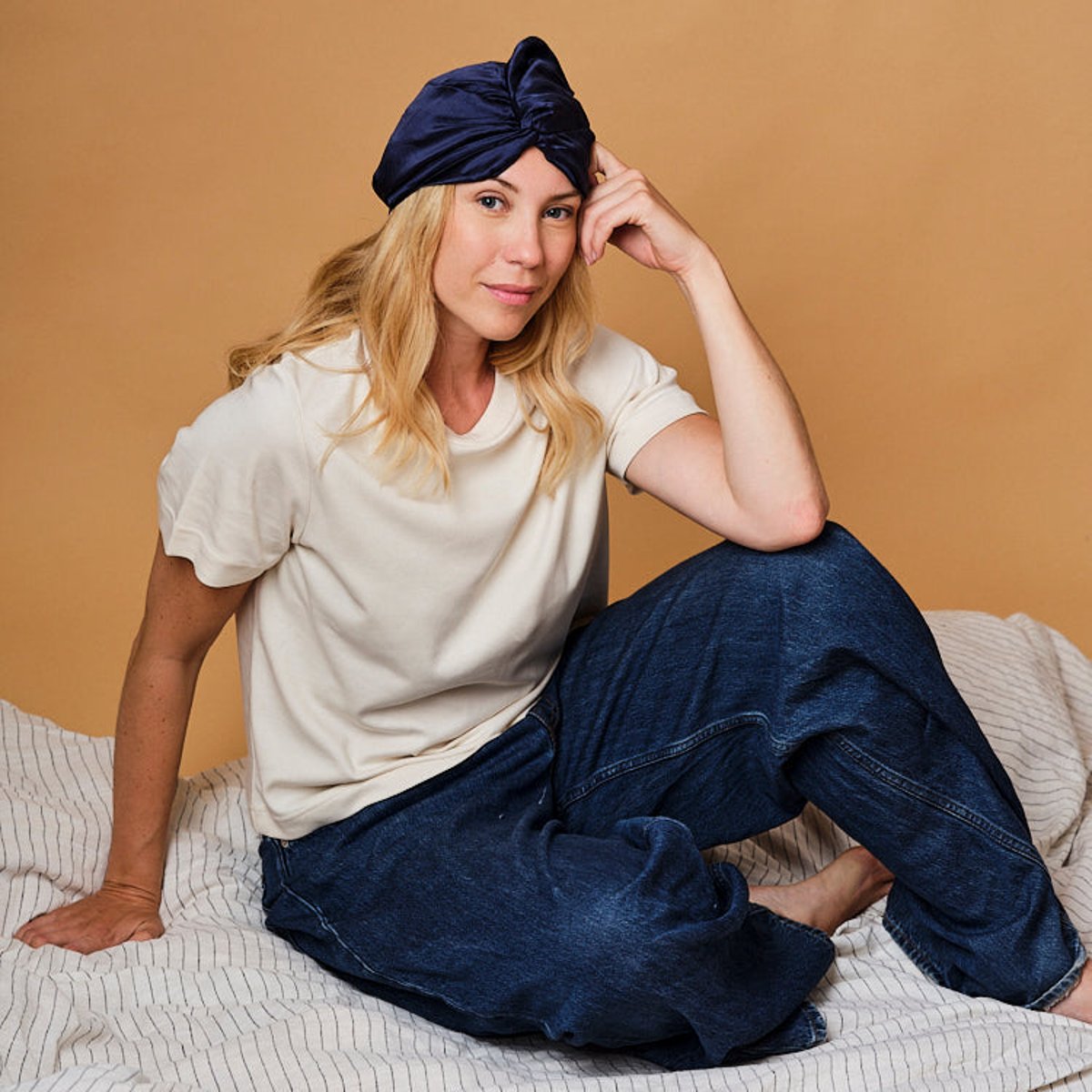 Turban 100% pure soie de mûrier bleu nuit, EMILY'S PILLOW